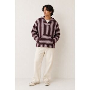 Sunspecs XL Maroon Pink Striped Baja Hoodie Mexican Drug Rug Pullover Woven XL